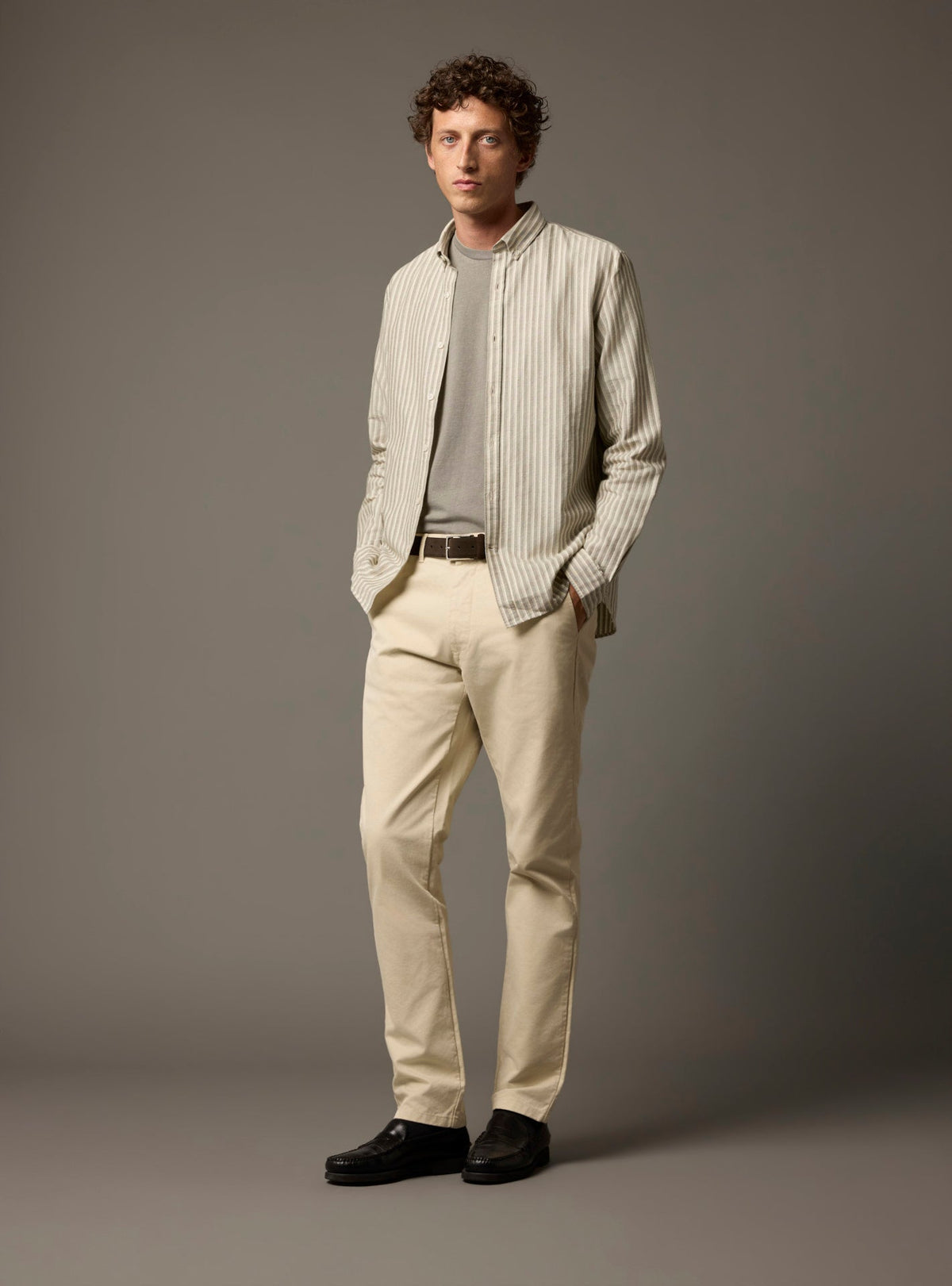Chemise College Kaki Foncé/Blanc