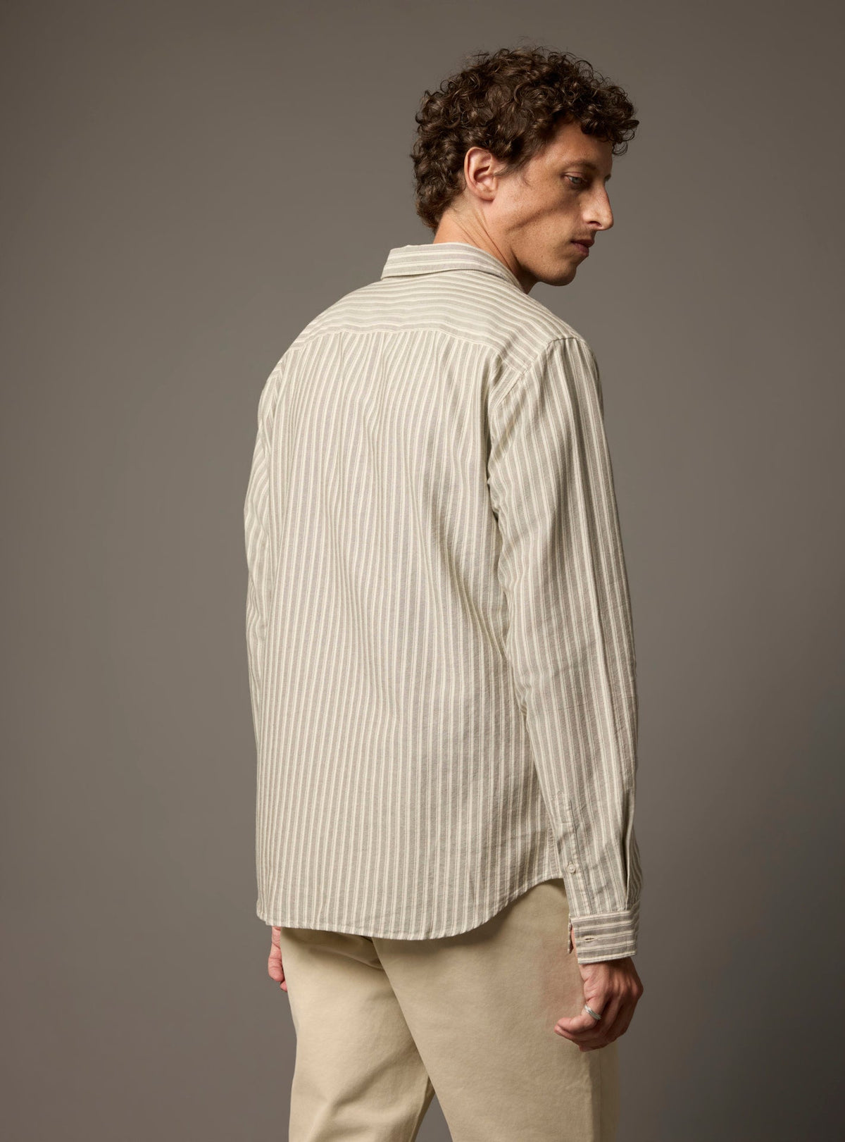 Chemise College Kaki Foncé/Blanc